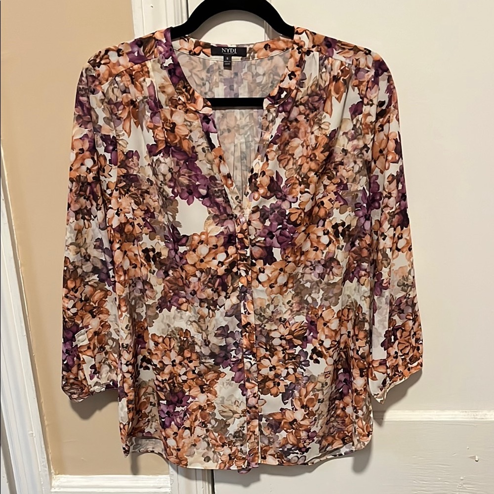 NYDJ Women's Floral Blouse - Purple and Brown (runs big)